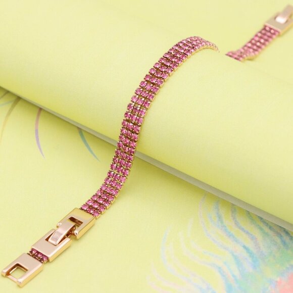 "Rose Gold Bracelet with Pink Crystal Rows, XPBL1012 - Picture 1 of 12